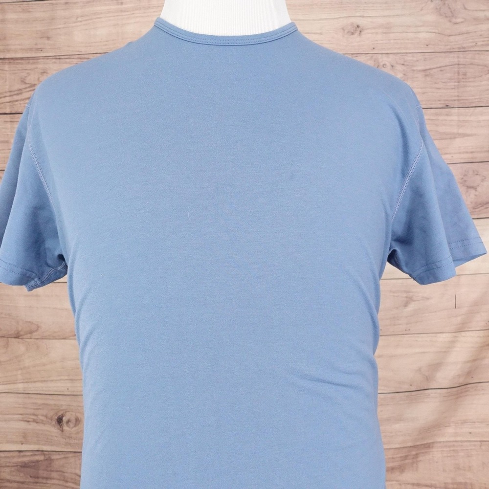 BYLT Shirt Mens Medium Blue Solid Short Sleeve Drop-Cut Curved‎ Hem Crewneck Tee